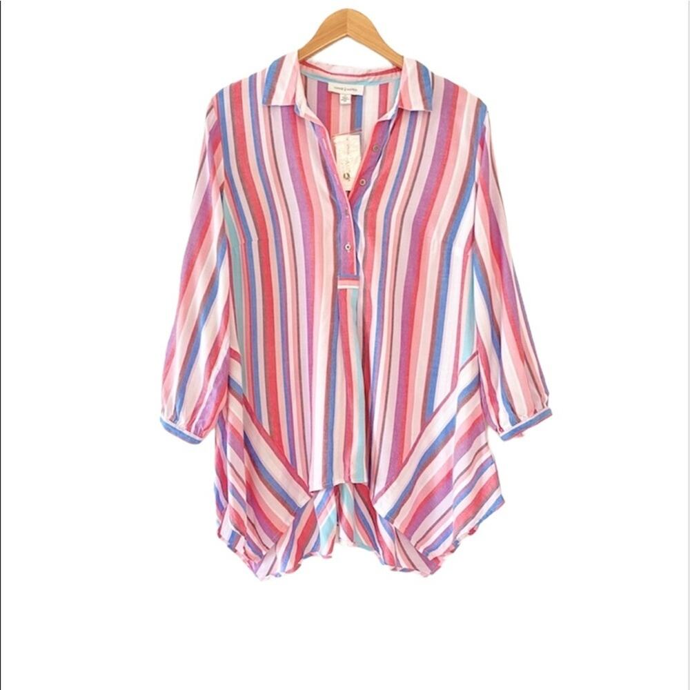 Vintage America multi color lagenlook beachy striped tunic top small NEW